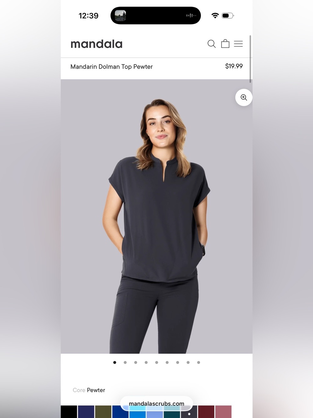 Mandala Dolman Scrub Top in Pewter